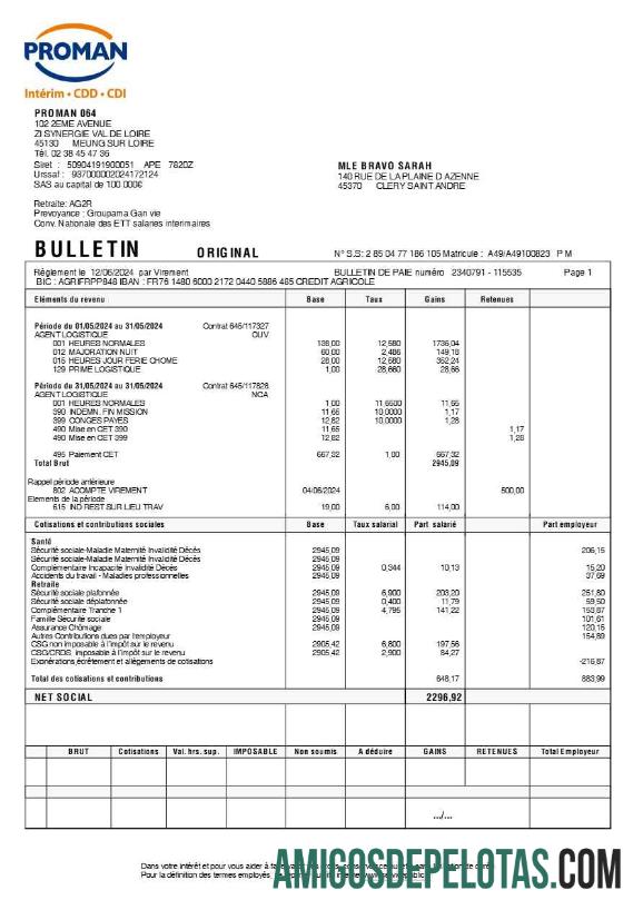 Para download Modelo de recibo de pagamento de recrutamento Proman (em francês) em formatos Word e PDF, versão 2.pdf, 1